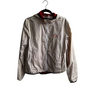 Harley Davidson Motorcycles Lightweight Hooded Windbreaker Jacket Beige Orange L